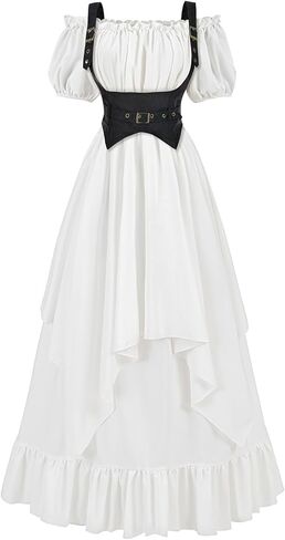 NSPSTT Renaissance Dress Women with Corset White Off Shoulder Gothic Medieval Costume 2-Piece Set for Ren Faire in Saudi Arabia