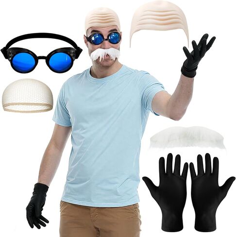 6 Pcs Halloween Egg Costume for Men Bald Holster Goggles Beard Gloves Halloween Party for Cosplay in Kuwait