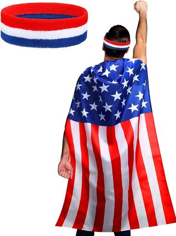 American Flag Cape USA Patriotic Flag Costume Accessory Headband for 4th of July Independence Day Celebration Adult Men Women in Kuwait