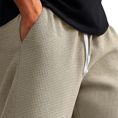 شورت منسوج من نسيج الوافل للرجال، بخصر مطاطي، سروال قصير مزخرف للتنفس، شورت صيفي رياضي لقضاء العطلات على الشاطئ in Kuwait