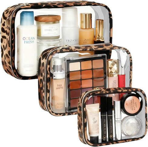3 عبوات من حقائب أدوات الزينة الشفافة للنساء، منظم معتمد من إدارة أمن المواصلات الأمريكية لمستلزمات السفر بحجم السفر وحقيبة إكسسوارات السفر وحقيبة مكياج متوافقة مع خطوط الطيران في المطار وحقيبة مكياج بسحاب in Kuwait