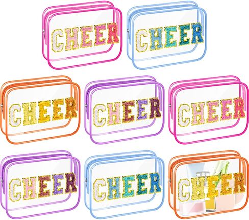 Kacctyen 8 Pcs Clear Beach Makeup Bags Bulk Summer Sunscreen Pouch Waterproof Toiletry Cosmetic Zippered Organizer with Preppy Chenille Letter Patch for Women Girls Beach Pool Vacation Gift in Saudi Arabia