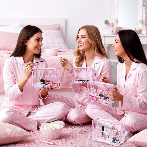 10 Pcs Pink Bow Clear Makeup Bag Coquette Cosmetic Bags PVC Travel Toiletry Preppy Portable Gift Transparent Pouch with Zipper Portable Makeup Organizer Pouch for Essentials in Kuwait