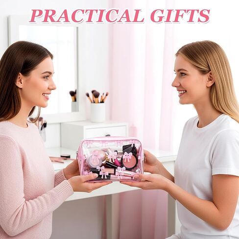 10 Pcs Pink Bow Clear Makeup Bag Coquette Cosmetic Bags PVC Travel Toiletry Preppy Portable Gift Transparent Pouch with Zipper Portable Makeup Organizer Pouch for Essentials in Kuwait