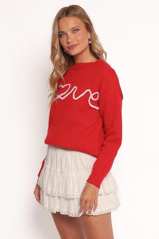 Love Embroidered Knit Sweater - Red M in Saudi Arabia