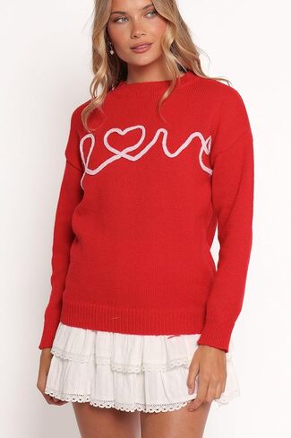 Love Embroidered Knit Sweater - Red M in Saudi Arabia
