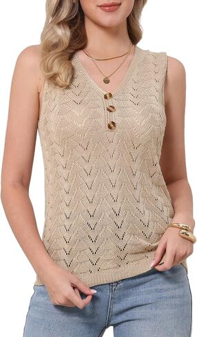 Allegra K Beach Vacation Clothes for Women's Summer Tank Tops Knit Sweater Vest Crochet Sleeveless Pullover Top in Saudi Arabia