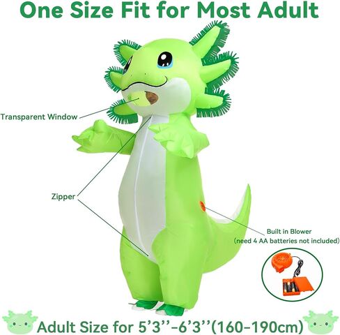 Stegosaurus Inflatable Axolotl Costume Adult Halloween Blow Up Costumes Deluxe Funny Costumes Animal Women Men Cosplay Party Green in Kuwait