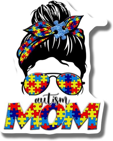 Autism Mom Magnet - Puzzle Piece Hair Accessory - Cool Mom Gift - Support Autism Awareness - Colorful Puzzle Design - Magnetic Decor - 5" Vinyl Sticker - Car Magnet - Made in USA - AAMT1892 in Saudi Arabia