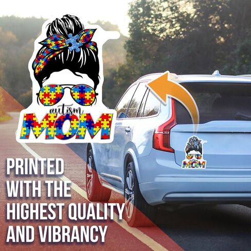 Autism Mom Magnet - Puzzle Piece Hair Accessory - Cool Mom Gift - Support Autism Awareness - Colorful Puzzle Design - Magnetic Decor - 5" Vinyl Sticker - Car Magnet - Made in USA - AAMT1892 in Saudi Arabia