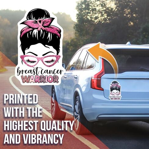 Breast Cancer Warrior Magnet - Pink Ribbon Awareness Fridge Magnet - Inspirational Breast Cancer Gift - Strong Fighter Magnet - 5" Vinyl Sticker - Car Magnet - Made in USA - AAMT1903 in Saudi Arabia