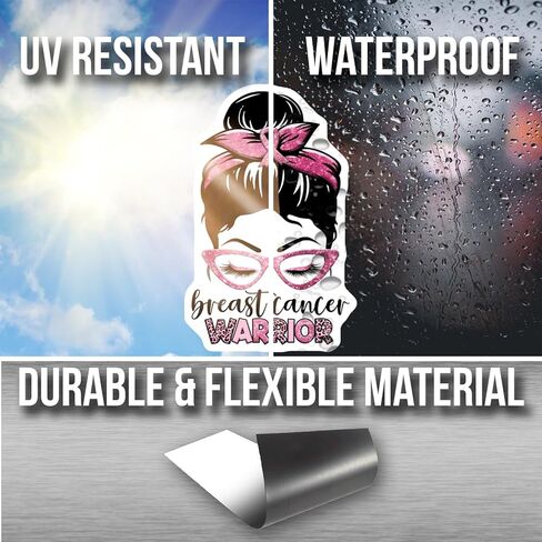 Breast Cancer Warrior Magnet - Pink Ribbon Awareness Fridge Magnet - Inspirational Breast Cancer Gift - Strong Fighter Magnet - 5" Vinyl Sticker - Car Magnet - Made in USA - AAMT1903 in Saudi Arabia