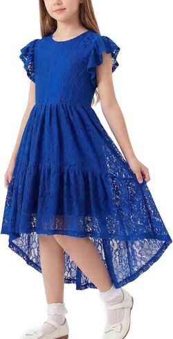 Noomelfish Girls Lace High Low Boho Dress Short Sleeve Western Party Formal Maxi Dresses (5-12 Years) in Saudi Arabia