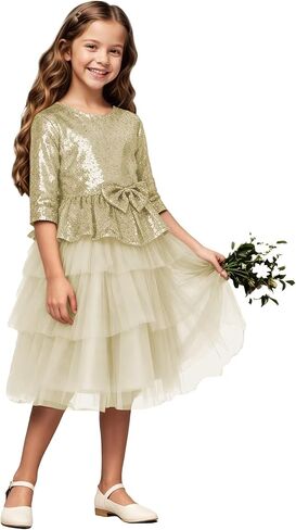 Flower Girl Dresses Sequin Lace Girls Party Dress Half Sleeve Princess Pageant Sparkle Tulle Birthday Ball Gown in Saudi Arabia