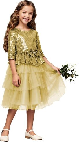Flower Girl Dresses Sequin Lace Girls Party Dress Half Sleeve Princess Pageant Sparkle Tulle Birthday Ball Gown in Saudi Arabia