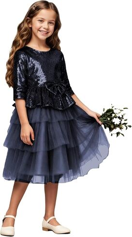 Flower Girl Dresses Sequin Lace Girls Party Dress Half Sleeve Princess Pageant Sparkle Tulle Birthday Ball Gown in Saudi Arabia