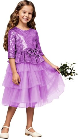 Flower Girl Dresses Sequin Lace Girls Party Dress Half Sleeve Princess Pageant Sparkle Tulle Birthday Ball Gown in Saudi Arabia