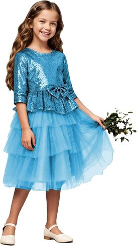 Flower Girl Dresses Sequin Lace Girls Party Dress Half Sleeve Princess Pageant Sparkle Tulle Birthday Ball Gown in Saudi Arabia