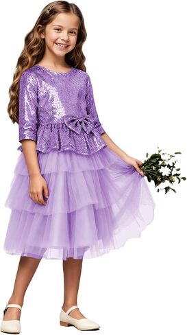 Flower Girl Dresses Sequin Lace Girls Party Dress Half Sleeve Princess Pageant Sparkle Tulle Birthday Ball Gown in Saudi Arabia