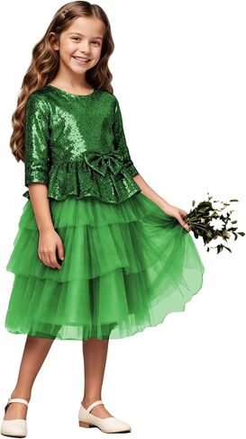 Flower Girl Dresses Sequin Lace Girls Party Dress Half Sleeve Princess Pageant Sparkle Tulle Birthday Ball Gown in Saudi Arabia