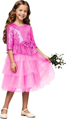 Flower Girl Dresses Sequin Lace Girls Party Dress Half Sleeve Princess Pageant Sparkle Tulle Birthday Ball Gown in Saudi Arabia