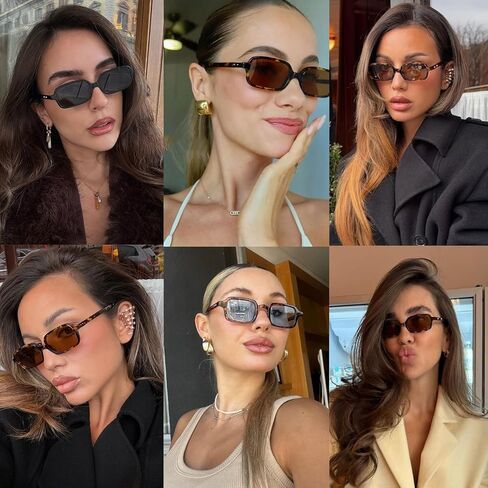 Retro Rectangular Sunglasses for Women Men Trendy Small Square Sun Glasses Narrow Skinny Sunnies in Saudi Arabia