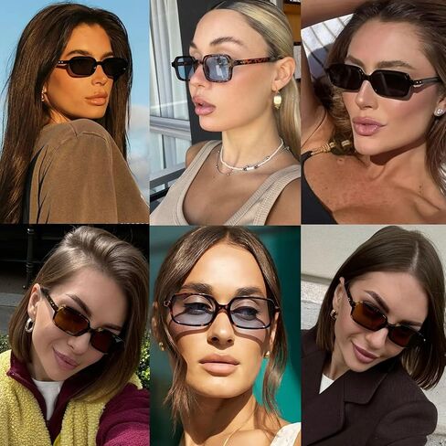 Retro Rectangular Sunglasses for Women Men Trendy Small Square Sun Glasses Narrow Skinny Sunnies in Saudi Arabia