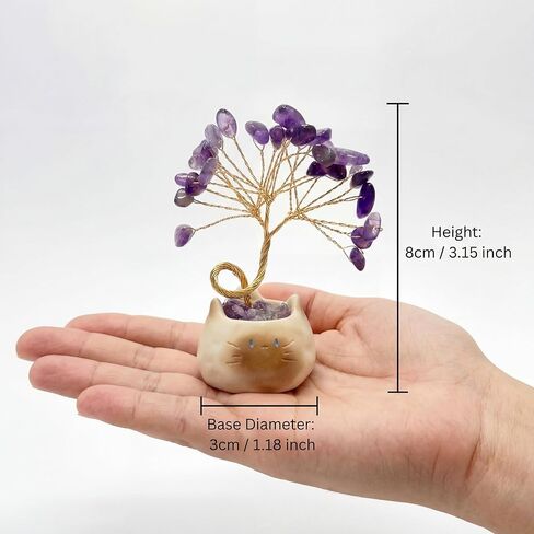 2 Pcs Amethyst Crystal Tree of Life with Ceramic Cat Pot, Purple Money Fengshui Trees of Life Gifts for Women Healing Stones Money Tree Kitten Lucky Figurine Crystal Cat Desk Home Decor in Saudi Arabia