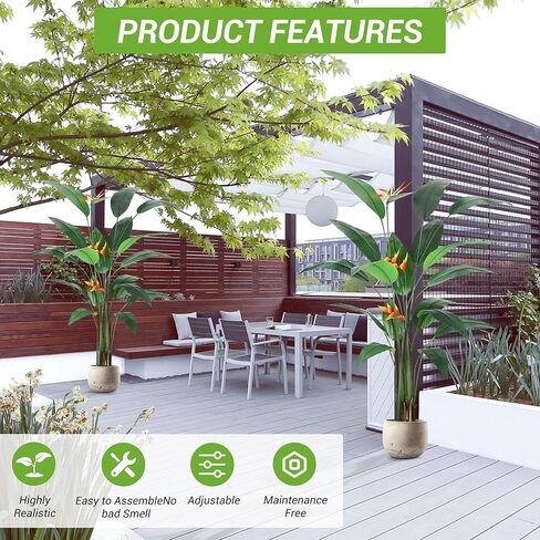 6FT Artificial Bird of Paradise Plant, Realistic Faux Palm Tree with 14 Trunk Leaves and 3 Flowers, Silk Floor Plant for Indoor/Outdoor Home, Office, Living Room Decor, Housewarming Gift, 1 Pack in Saudi Arabia