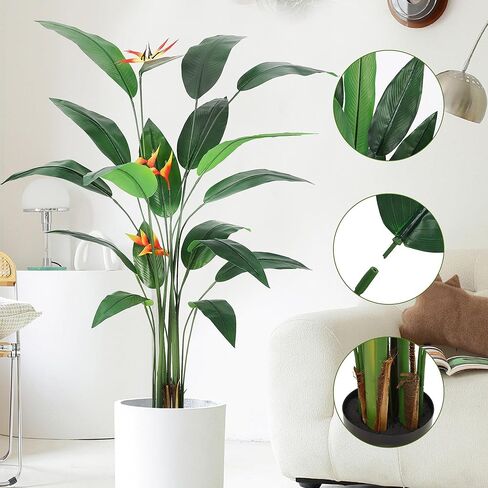 6FT Artificial Bird of Paradise Plant, Realistic Faux Palm Tree with 14 Trunk Leaves and 3 Flowers, Silk Floor Plant for Indoor/Outdoor Home, Office, Living Room Decor, Housewarming Gift, 1 Pack in Saudi Arabia