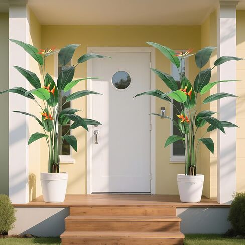 6FT Artificial Bird of Paradise Plant, Realistic Faux Palm Tree with 14 Trunk Leaves and 3 Flowers, Silk Floor Plant for Indoor/Outdoor Home, Office, Living Room Decor, Housewarming Gift, 1 Pack in Saudi Arabia
