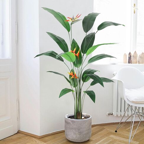 6FT Artificial Bird of Paradise Plant, Realistic Faux Palm Tree with 14 Trunk Leaves and 3 Flowers, Silk Floor Plant for Indoor/Outdoor Home, Office, Living Room Decor, Housewarming Gift, 1 Pack in Kuwait