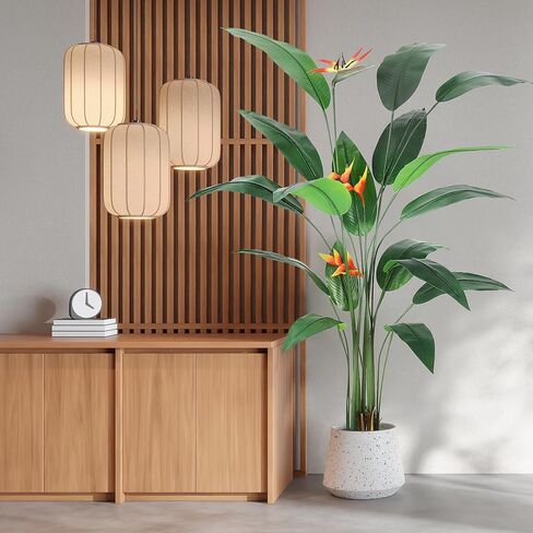 6FT Artificial Bird of Paradise Plant, Realistic Faux Palm Tree with 14 Trunk Leaves and 3 Flowers, Silk Floor Plant for Indoor/Outdoor Home, Office, Living Room Decor, Housewarming Gift, 1 Pack in Saudi Arabia
