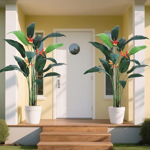 6FT Artificial Bird of Paradise Plant, Realistic Faux Palm Tree with 14 Trunk Leaves and 3 Flowers, Silk Floor Plant for Indoor/Outdoor Home, Office, Living Room Decor, Housewarming Gift, 1 Pack in Saudi Arabia
