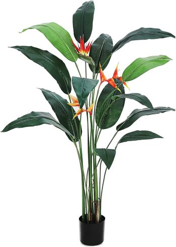 6FT Artificial Bird of Paradise Plant, Realistic Faux Palm Tree with 14 Trunk Leaves and 3 Flowers, Silk Floor Plant for Indoor/Outdoor Home, Office, Living Room Decor, Housewarming Gift, 1 Pack in Saudi Arabia