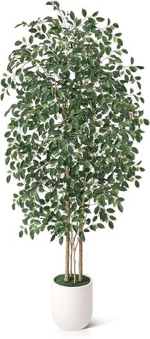 7FT Artificial Ficus Tree, Faux Plants Indoor Fake Trees Artificial - Potted Fake Ficus Tree with Realistic Leaves and White Planter,Floor Plant for Home Decor, Office Entryway in Kuwait