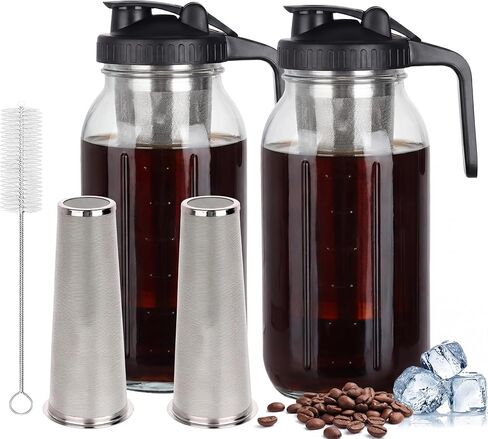 ماكينة صنع القهوة الباردة، إبريق برطمان ميسون سعة 64 أونصة مع زجاج دورابيل وفلتر شبكي من الفولاذ المقاوم للصدأ، وعاء زجاجي مانع للتسرب مع غطاء فوهة الصب in Kuwait