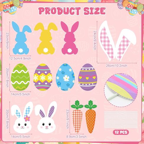Capoda 12 Pcs Easter Tree Decorations Kit Large Easter Egg Bunny Carrots Tree Picks Ornaments Cute Rabbit Topper Ornaments for Home School Office Vase Flower Pot Decor Spring Holiday Party Supplies in Saudi Arabia