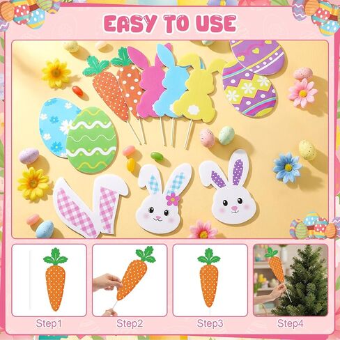 Capoda 12 Pcs Easter Tree Decorations Kit Large Easter Egg Bunny Carrots Tree Picks Ornaments Cute Rabbit Topper Ornaments for Home School Office Vase Flower Pot Decor Spring Holiday Party Supplies in Saudi Arabia