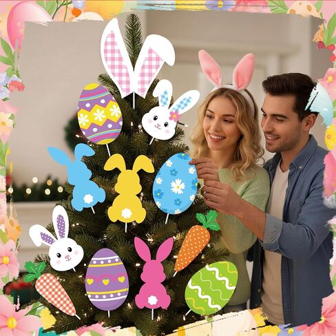 Capoda 12 Pcs Easter Tree Decorations Kit Large Easter Egg Bunny Carrots Tree Picks Ornaments Cute Rabbit Topper Ornaments for Home School Office Vase Flower Pot Decor Spring Holiday Party Supplies in Saudi Arabia