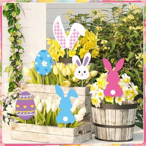 Capoda 12 Pcs Easter Tree Decorations Kit Large Easter Egg Bunny Carrots Tree Picks Ornaments Cute Rabbit Topper Ornaments for Home School Office Vase Flower Pot Decor Spring Holiday Party Supplies in Saudi Arabia
