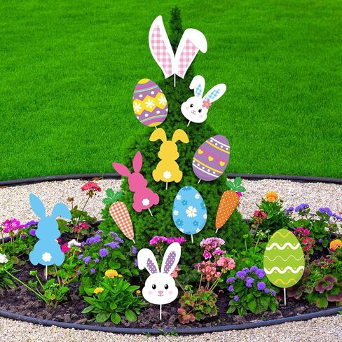 Capoda 12 Pcs Easter Tree Decorations Kit Large Easter Egg Bunny Carrots Tree Picks Ornaments Cute Rabbit Topper Ornaments for Home School Office Vase Flower Pot Decor Spring Holiday Party Supplies in Saudi Arabia