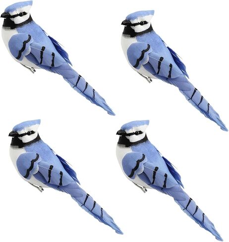 4pcs Blue Jay Artificial Birds 5.5-Inch Realistic Feathered Bird Ornaments for Christmas Tree Wreath Crafts Seasonal Display Home Party Decor (Clip 4pcs) in Saudi Arabia