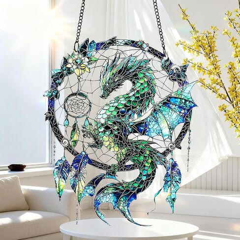 1PC Magic Dragon Acrylic Suncatcher Hanging, 7.08 inch Window Decor with Printed Stained Glass Style Design, Gift Idea & Garden Ornament Indoor Outdoor Use/YXYKL-07 in Saudi Arabia