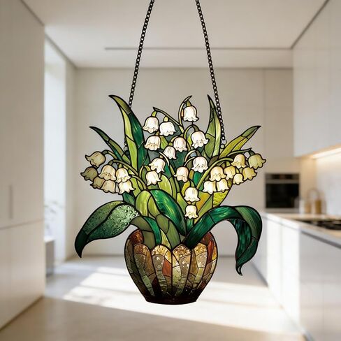 Lily of the Valley Vase Acrylic Suncatcher - Floral Hanging Decor for Window/Car/Home for Flower Lovers & Home Decor Enthusiasts/ZW-10 in Saudi Arabia