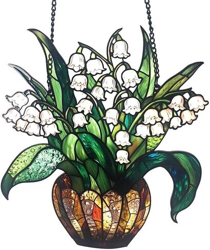Lily of the Valley Vase Acrylic Suncatcher - Floral Hanging Decor for Window/Car/Home for Flower Lovers & Home Decor Enthusiasts/ZW-10 in Saudi Arabia