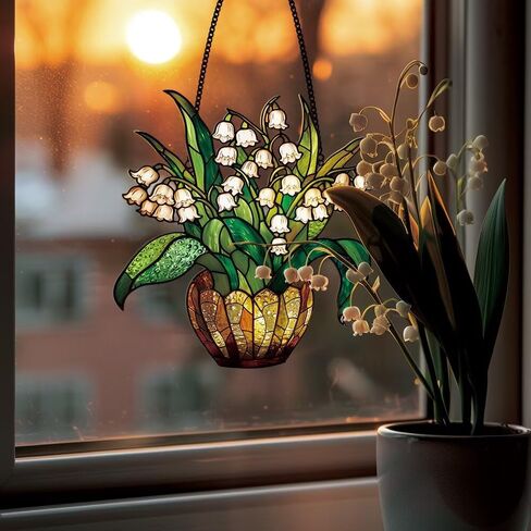 Lily of the Valley Vase Acrylic Suncatcher - Floral Hanging Decor for Window/Car/Home for Flower Lovers & Home Decor Enthusiasts/ZW-10 in Saudi Arabia