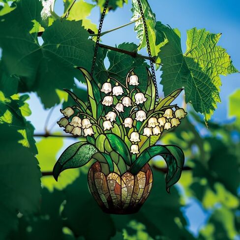 Lily of the Valley Vase Acrylic Suncatcher - Floral Hanging Decor for Window/Car/Home for Flower Lovers & Home Decor Enthusiasts/ZW-10 in Saudi Arabia