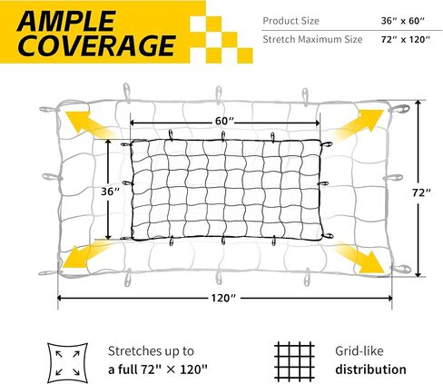 MaxxHaul Heavy-Duty Cargo Net – 3' x 5' Stretches to 6' x 10' – Wide 6" Mesh with 12 PP Hooks – Truck Bed, Trailer & Roof Rack Cargo Accessory in Saudi Arabia