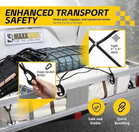 MaxxHaul Heavy-Duty Cargo Net – 3' x 5' Stretches to 6' x 10' – Wide 6" Mesh with 12 PP Hooks – Truck Bed, Trailer & Roof Rack Cargo Accessory in Saudi Arabia